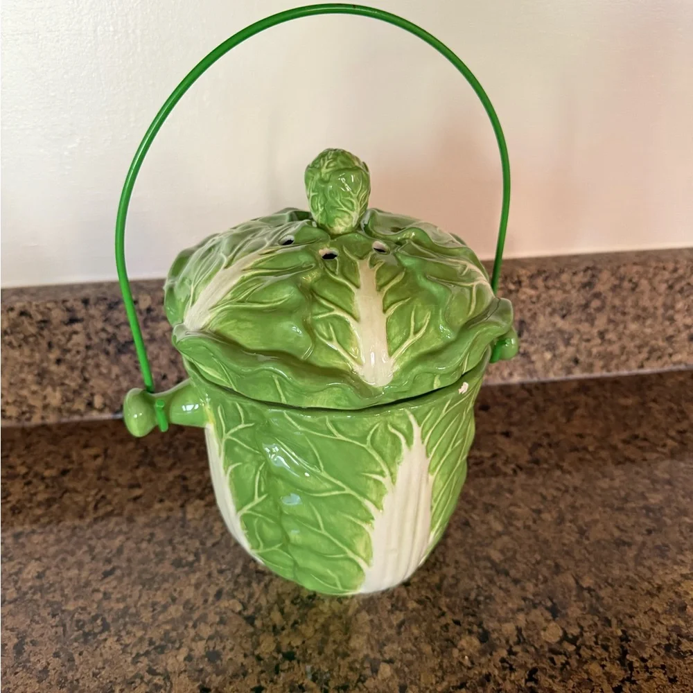 Ceramic Lettuce Compost Keeper Vintage Cabbage Composter Cottagecore Farmhouse